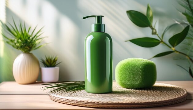 green shampoo bottle eco friendly packaging natural beauty