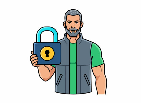 Man holding digital padlock for cybersecurity concept