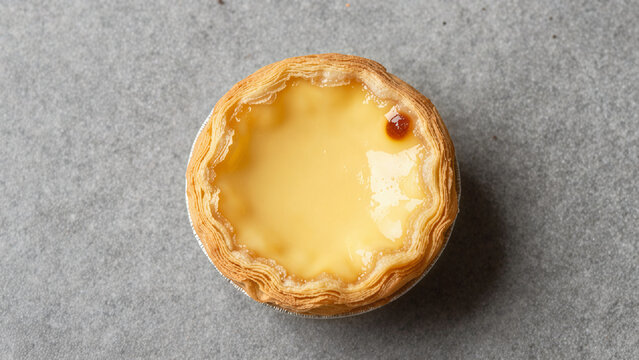 A Hong Kong Egg Custard Egg Tarts Top View Golden Flaky Pastry