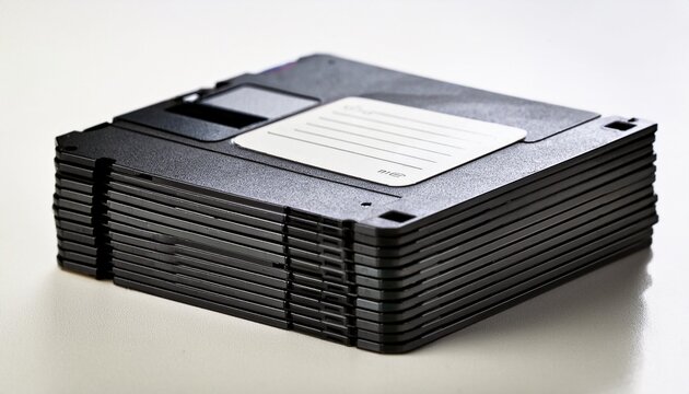stack of black floppy disks representing vintage data storage technology