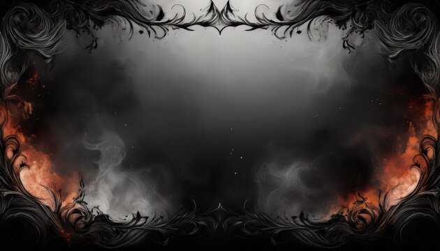spooky smoky border frame with ember particles and white copy space