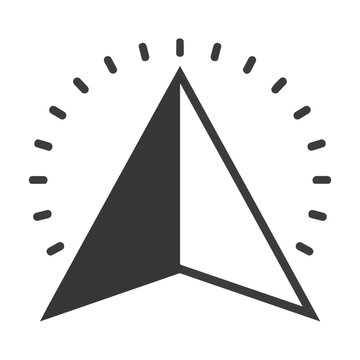 Minimalist arrowhead icon with radial dash marks on white background symmetrical arrow symbol for navigation or direction design modern graphic element