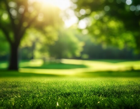 natural blurred photo with green trees and lawn in the background