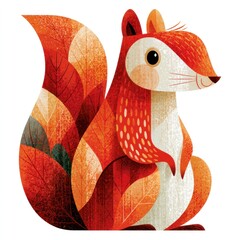 Naklejka premium Colorful squirrel illustration with autumn leaves.