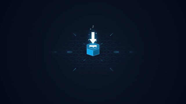 Minimalist Digital Data Package Icon Illustrating Software Installation and File Download Process on Dark Background