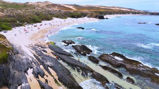 View of the Almograve beach near the parish of Longueira Almograve, Odemira, Alentejo, Portugal.