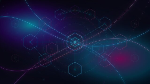 Abstract Geometric Hexagon Matrix Neon Glow Background