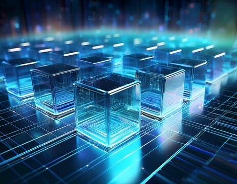 abstract 3d glass data blocks on a modern digital grid network