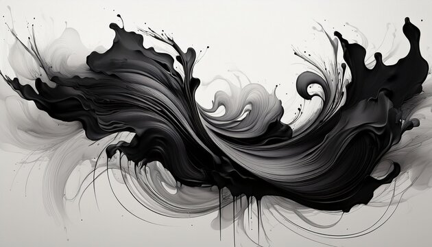 abstract black ink splash forming bold flowing wave