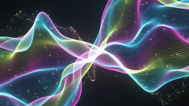 Mesmerizing holographic aurora borealis effect with flowing shifting lights in a seamless looping abstract movement across a dark background