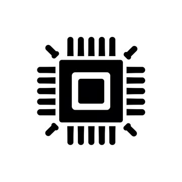 Modern black CPU computer chip icon with pins