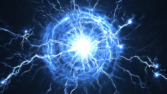 Seamless looping animation of electric blue lightning energy swirl with dynamic crackling pulses and futuristic plasma motion