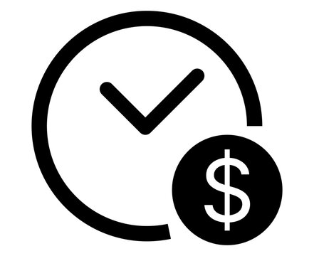 Time is Money Icon with Check Mark and Dollar Sign isolated on white background