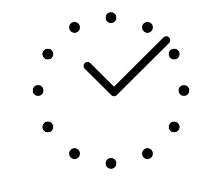 Clock face with checkmark symbol representing time management and task completion isolated on white background