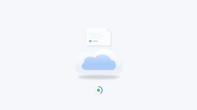 Cloud sync series illustrating digital document uploading to cloud storage icon on minimalist background