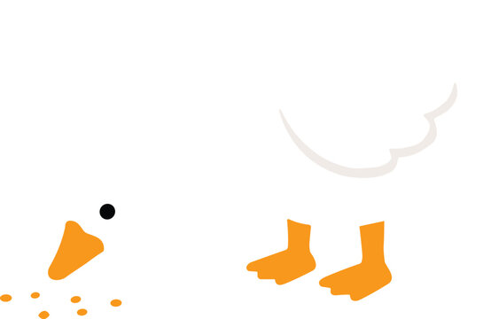 Minimalist Illustration of a Duck Eating Seeds on White Background