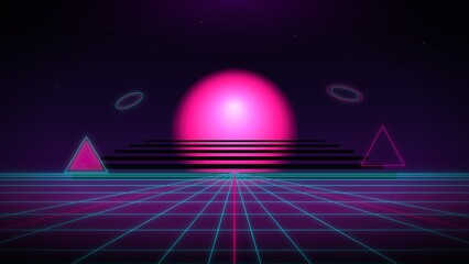 Abstract Geometric Cybernetic Neon Landscape Background © Spendora