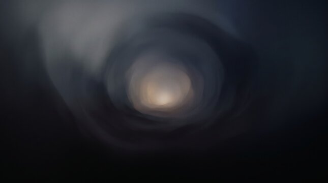 Abstract dark tunnel with a glowing light at the end of the corridor.