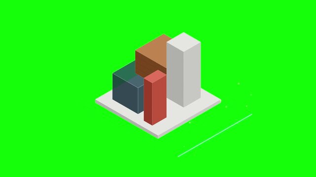 Isometric 3d bar chart animation rising on green screen chroma