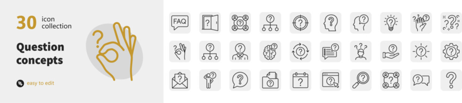 Question concepts vector icon set line art collection illustration with inquiry icon