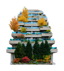 Obraz premium PNG Modern building with lush vertical garden design.