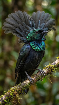 Stunning Resplendent Bird of Paradise (Paradisaea apoda) with fanned feathers
