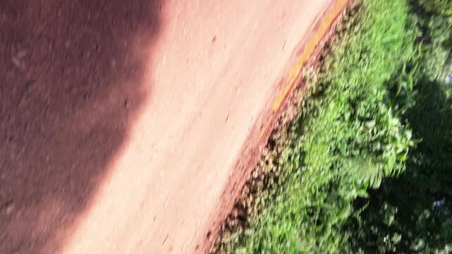 アフリカの赤土の未舗装路と路肩の緑（Red Dirt Road and Green Roadside in Africa）