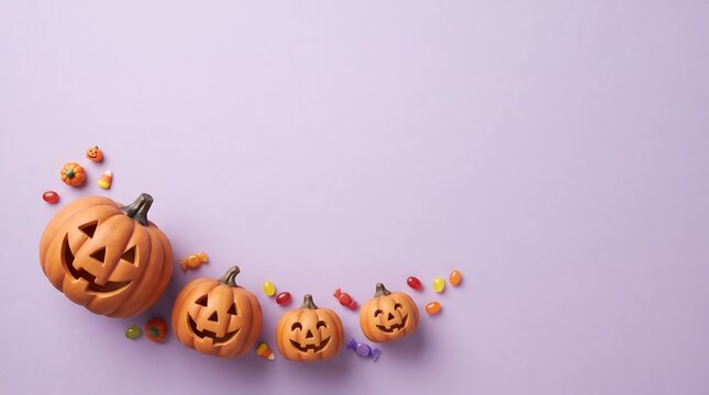 A spooky and delightful halloween scene with glowing jack o' lanterns and festive autumn decorations perfect for backgrounds