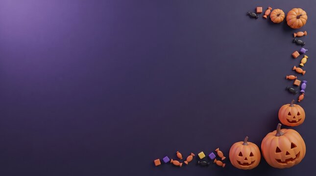 A spooky and delightful halloween scene 3d rendered pumpkins and candy corn for festive celebrations