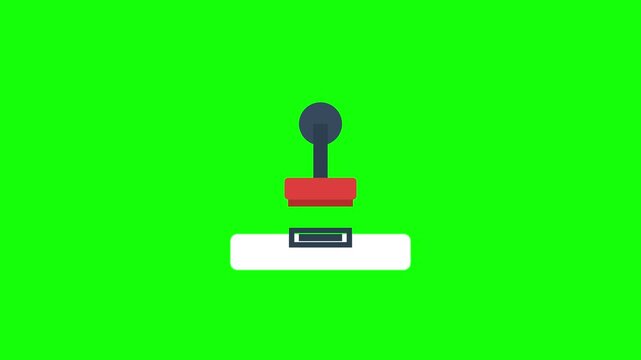 2D vector animation of a flat design rubber stamp pressing down on a white surface with a green screen background for motion graphics, video editing, and business visual assets.