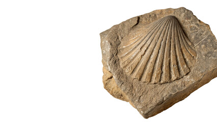 Prehistoric shell fossil imprint in detailed natural limestone rock ancient marine specimen © Freya