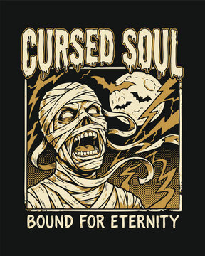 Cursed Soul Mummy Halloween Horror Typography
