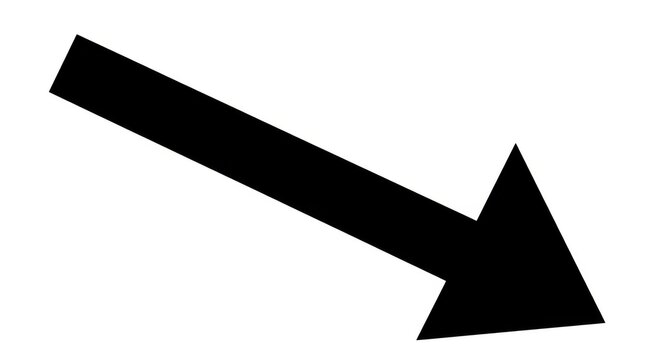 Black arrow pointing down showing decline trend on plain white background for business loss analysis.