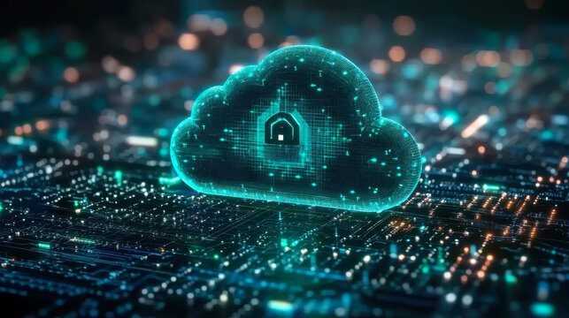 Cloud computing security abstract background concept, Digital technology banner green background
