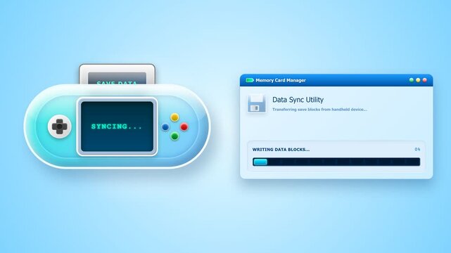 Digital portable game console save manager interface animation