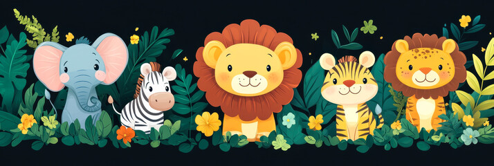 Fototapeta premium wild animals in the jungle scene