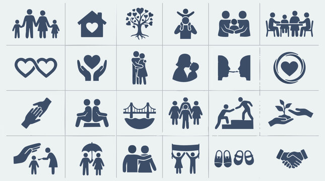 Family, relationship, and community flat icons for social concepts
