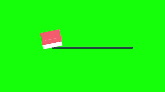 Minimalist 2D animation featuring a red and white geometric box sliding along a dark horizontal line isolated on a green screen chroma key background for video editing.