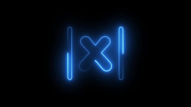 Glowing blue neon letter x symbol with vertical lines