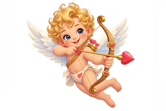 Cupido volador de dibujos animados con arco y flecha