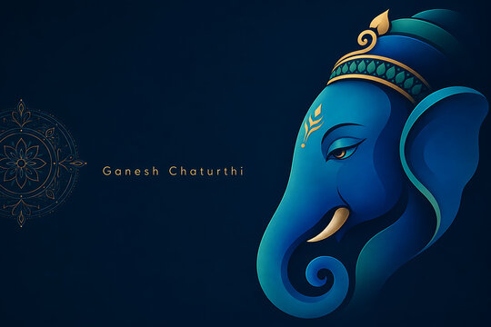 Elegant blue ganesha profile with golden accents on dark navy background for ganesh chaturthi festival and artistic lord ganesha puja devotional design