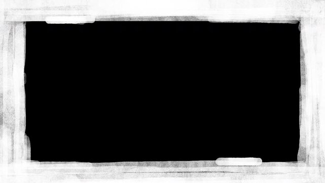 Grunge paper frame animation on black background, cinematic border overlay
