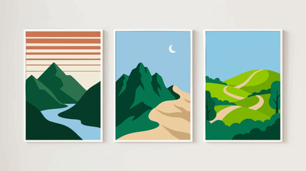 Obraz premium Set of three modern minimalist landscape art prints for wall decor