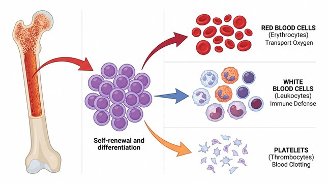 Bone marrow stem cell differentiation into blood cells diagram