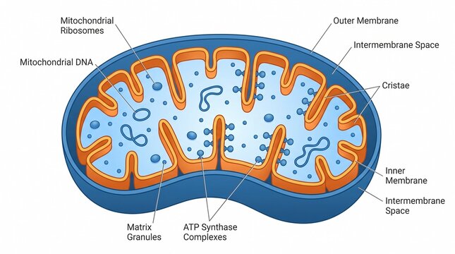 Mitochondrion organelle structure diagram with internal part labels