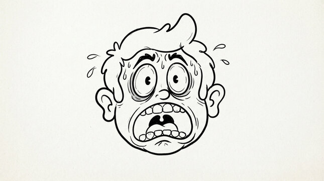 Scared cartoon boy face with wide eyes and open mouth expressing intense fear or panic.
