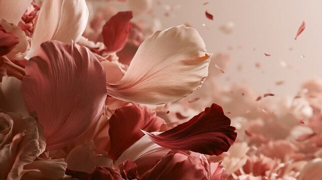 Luxury Perfume Advertising Background with Monumental Rose Petal Landscape, Abstract Floral Architecture in Dusty Rose and Champagne Tones