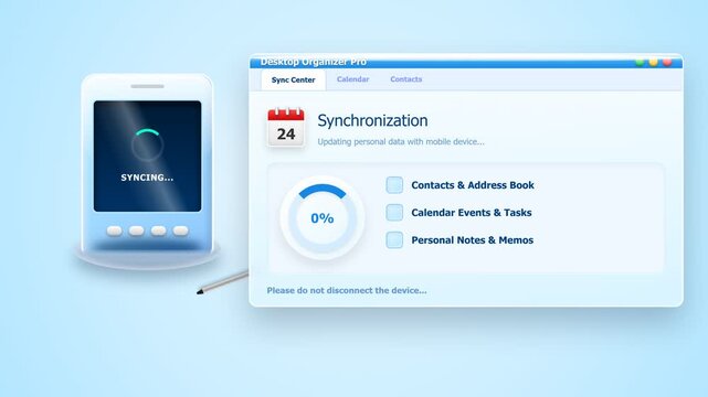 3D animation of a translucent digital personal assistant device syncing data in a modern interface