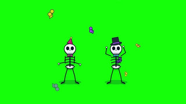 Funny dancing skeletons on green screen for halloween celebration