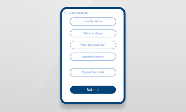 Mobile sign up screen UI mockup showing registration form with text fields and submit button